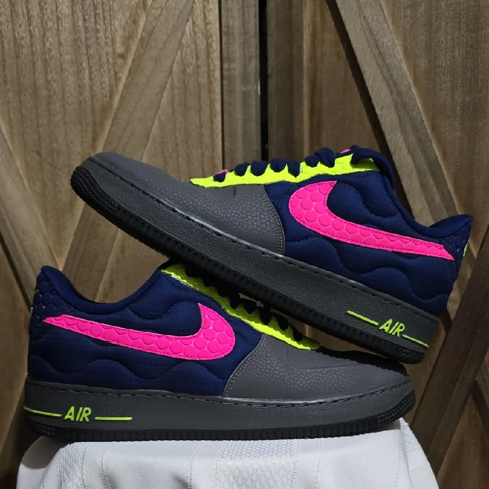 NWOB Nike AF1 "By You" Low 3M Thinsulate Neon Pink Green Blue Gray Womens Sz. 10 - Picture 1 of 8